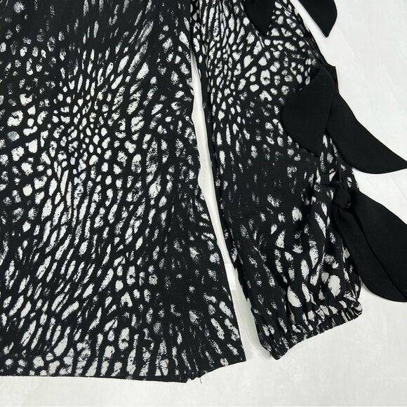 Alberto Makali Black White Animal Print Slit Long Sleeve Bow Accent Top Medium - Picture 6 of 11
